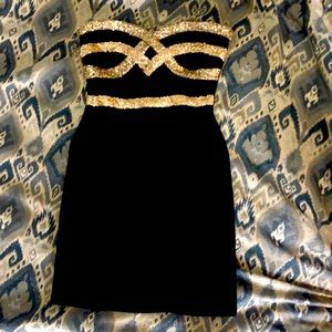 Strapless Dress black with gold sparkles